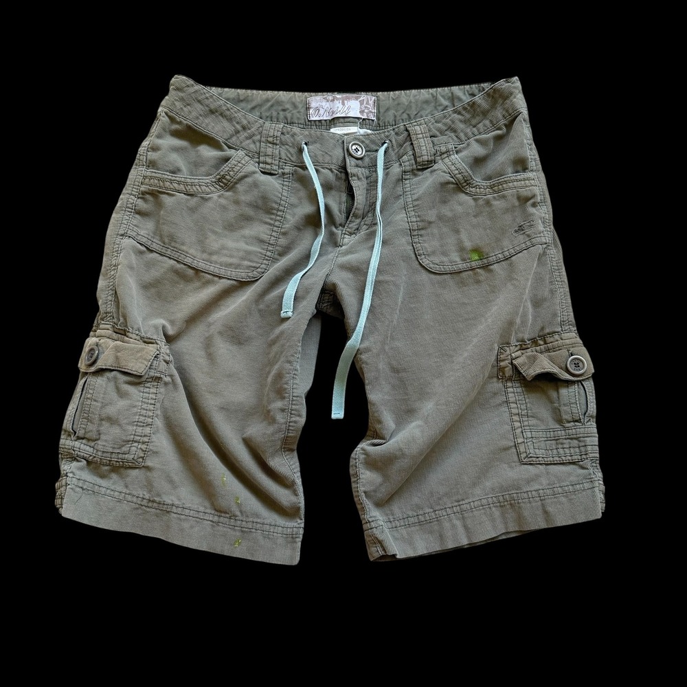 Y2K O'Neill Women Olive Green Corduroy Cargo Shorts Sz 5 Drawstring Utility